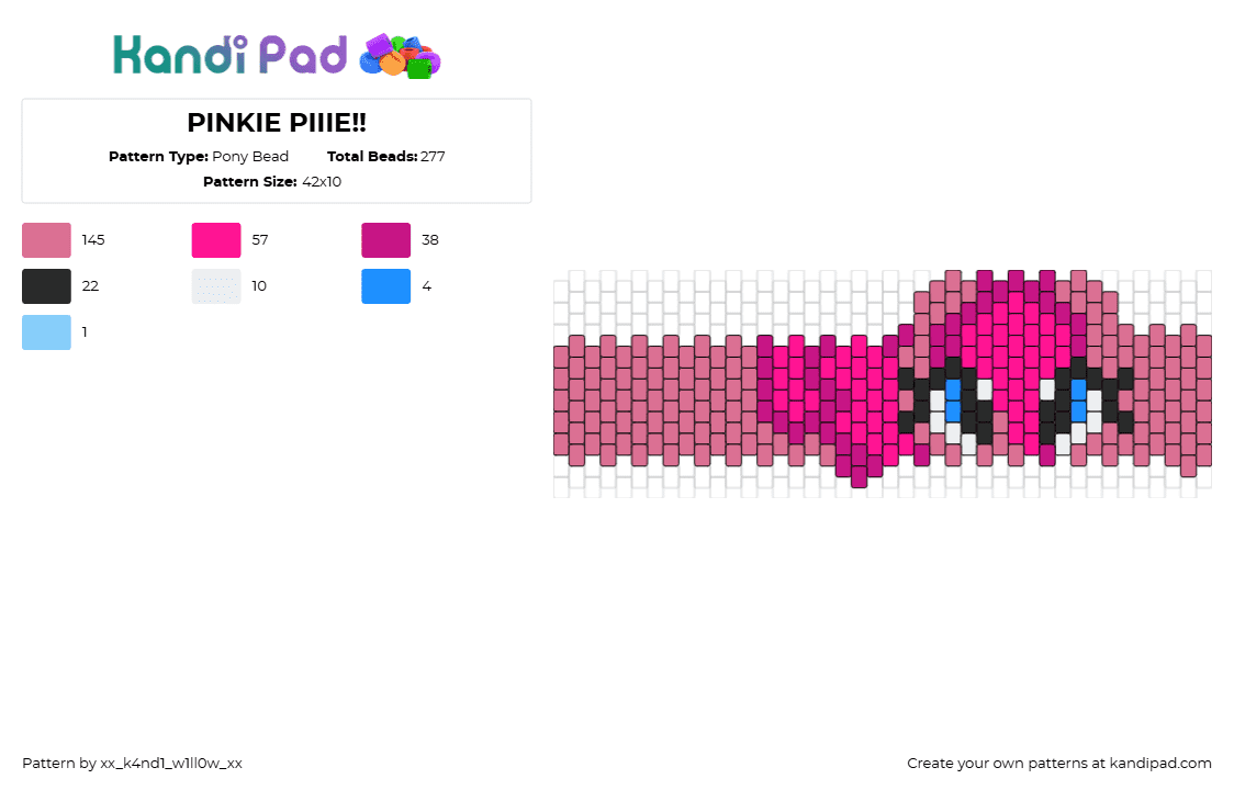 PINKIE PIIIE!! - Pony Bead Pattern by xx_k4nd1_w1ll0w_xx on Kandi Pad - pinkie pie,mlp,my little pony,cuff,pink