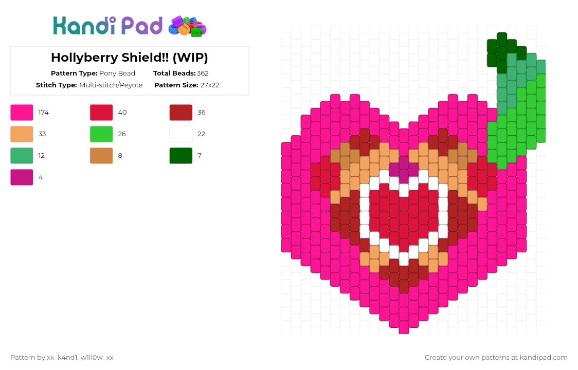 Hollyberry Shield!! (WIP) - Pony Bead Pattern by silly_willy on Kandi Pad - cookie run, cookie run kingdom, cool, hollyberry, hollyberry cookie, hollyberry shield, pink, shield