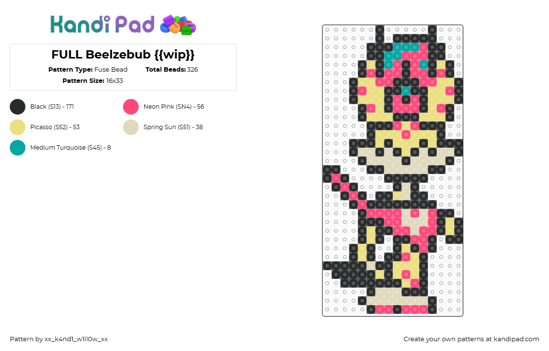 FULL Beelzebub {{wip}} - Fuse Bead Pattern by xx_k4nd1_w1ll0w_xx on Kandi Pad - black,red,yellow,beige