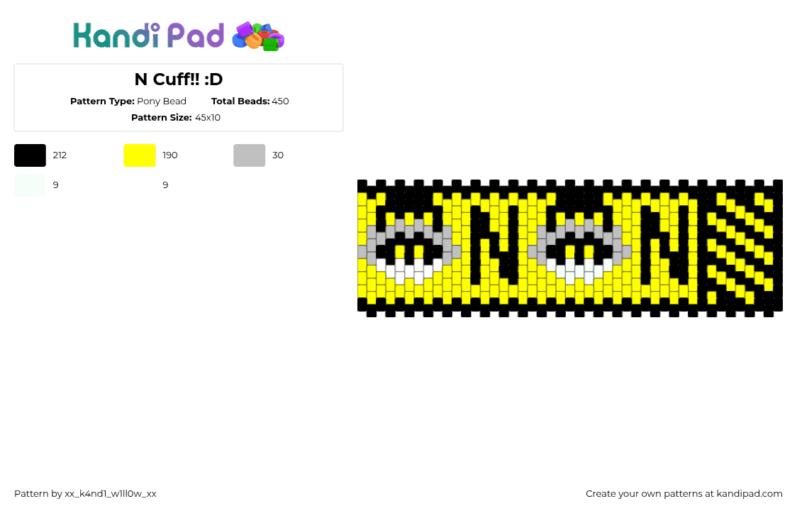 N Cuff!! :D - Pony Bead Pattern by silly_willy on Kandi Pad - yellow,murder drones,n,n murder drones,robots,silly