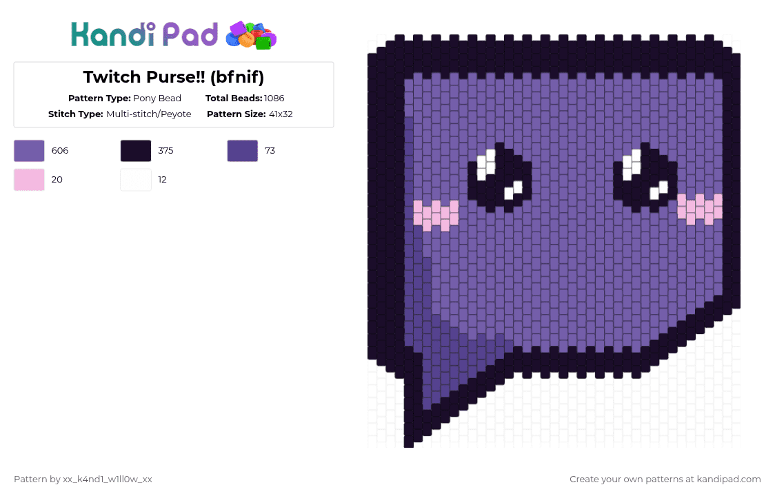 Twitch Purse!! (bfnif) - Pony Bead Pattern by silly_willy on Kandi Pad - purple,bfnif,battle for niche internet fame,twitch,twitch bfnif