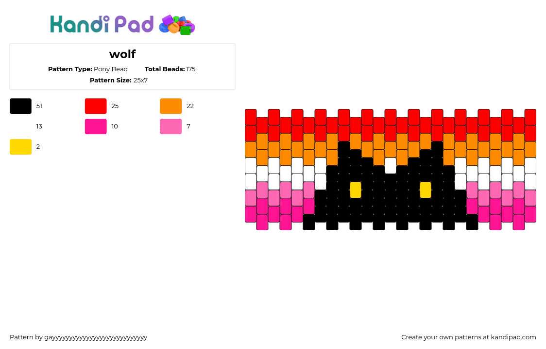 wolf - Pony Bead Pattern by gayyyyyyyyyyyyyyyyyyyyyyyyyyyy on Kandi Pad - lesbian,pride,cat,silhouette,cuff,orange,pink,black