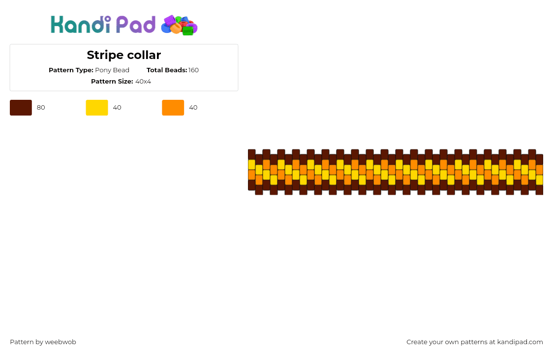 Stripe collar - Pony Bead Pattern by weebwob on Kandi Pad - candy corn,diagonal,stripes,autumn,fall,bracelet,cuff,collar,orange,yellow