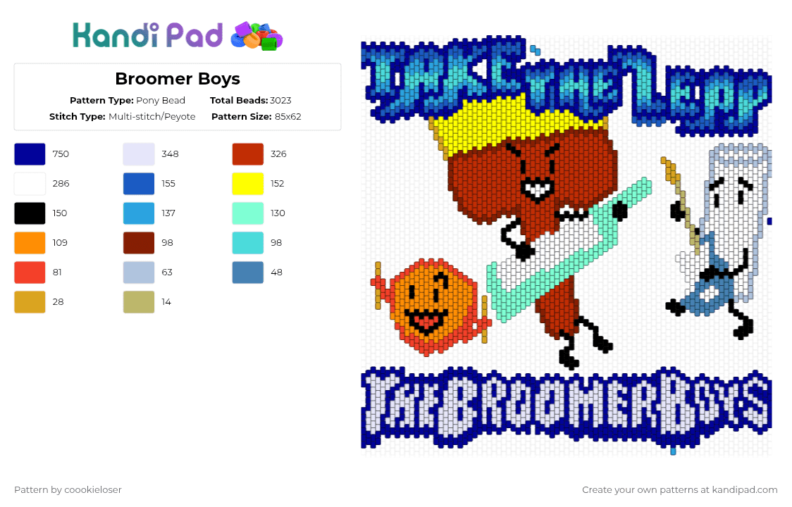 Broomer Boys - Pony Bead Pattern by coookieloser on Kandi Pad - broomer boys,excellent entities,red,purple,light blue