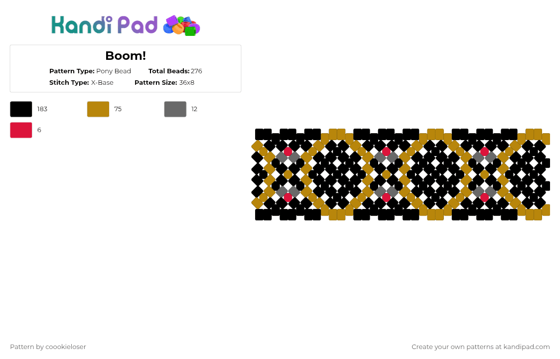 Boom! - Pony Bead Pattern by coookieloser on Kandi Pad - black,gold