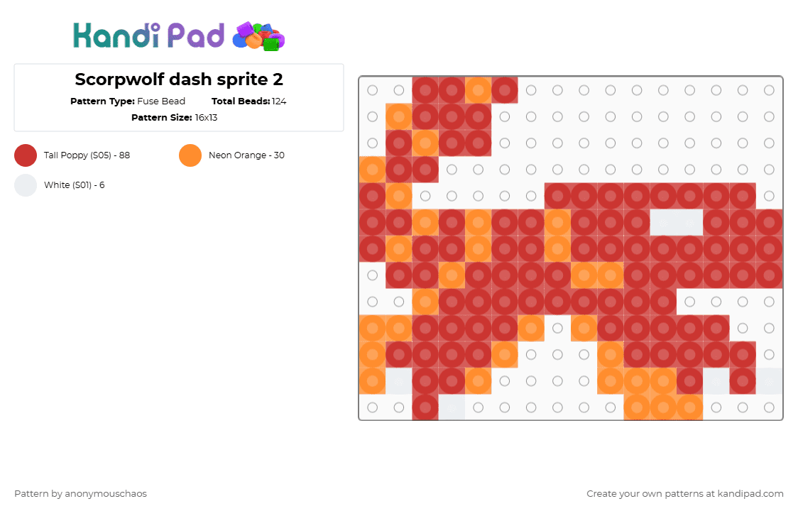 Scorpwolf dash sprite 2 - Fuse Bead Pattern by anonymouschaos on Kandi Pad - red
