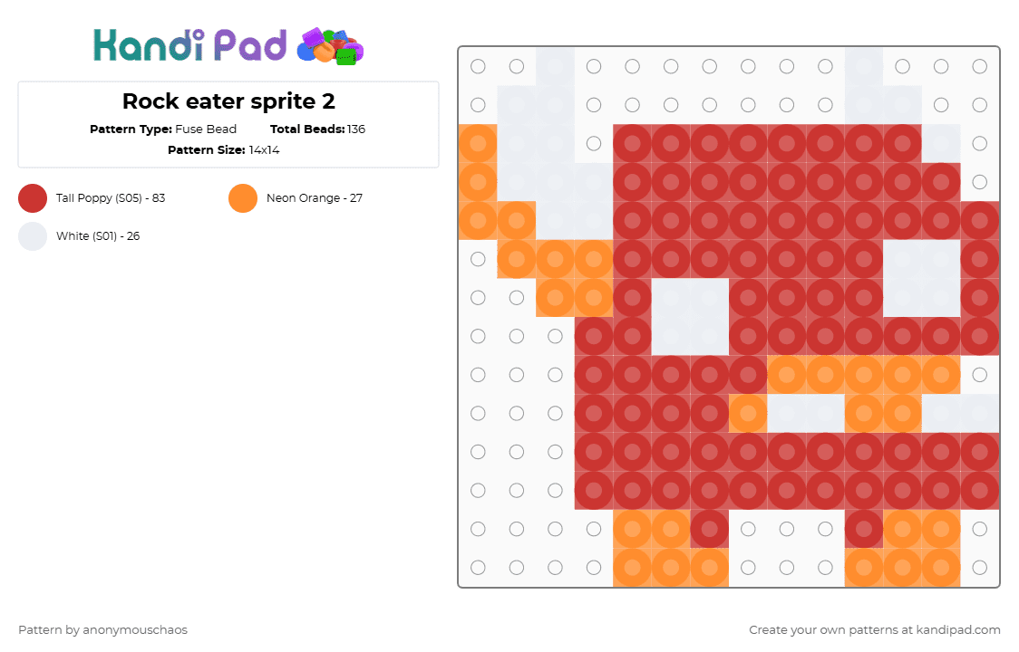 Rock eater sprite 2 - Fuse Bead Pattern by anonymouschaos on Kandi Pad - red