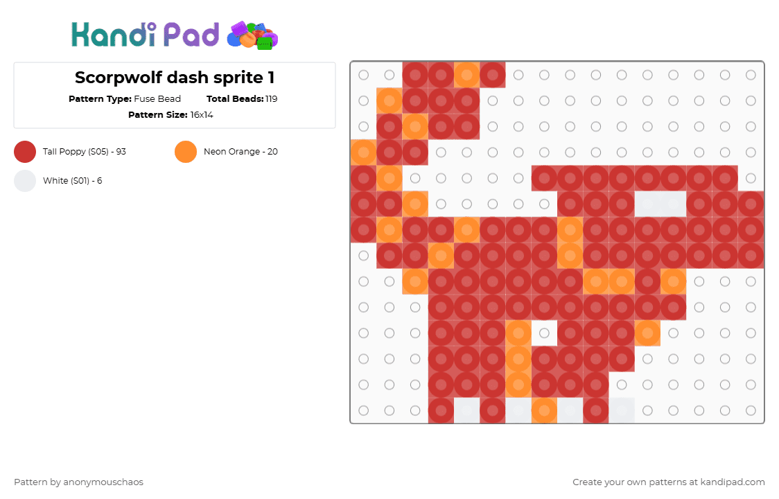 Scorpwolf dash sprite 1 - Fuse Bead Pattern by anonymouschaos on Kandi Pad - red