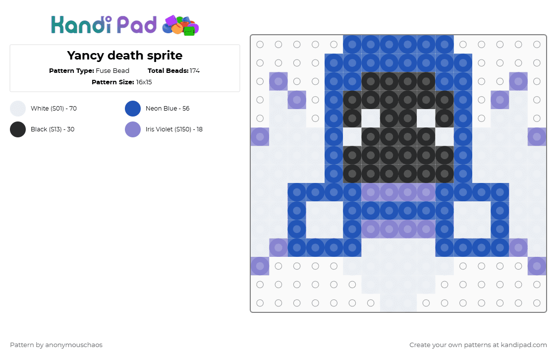 Yancy death sprite - Fuse Bead Pattern by anonymouschaos on Kandi Pad - blue,white