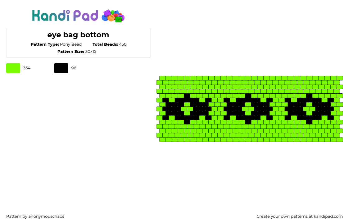 eye bag bottom - Pony Bead Pattern by anonymouschaos on Kandi Pad - eyes,bag,panel,green,black