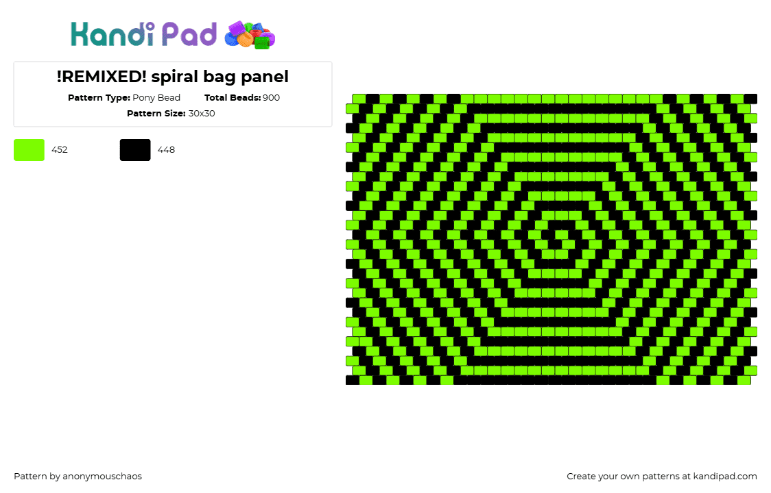 !REMIXED! spiral bag panel - Pony Bead Pattern by anonymouschaos on Kandi Pad - spiral,hypnotic,swirl,geometric,panel,bag,stripes,black,green