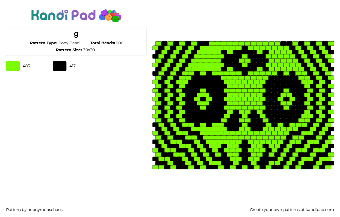 !REMIXED! bag panel - Pony Bead Pattern by anonymouschaos on Kandi Pad - skull,trippy,stripes,spooky,panel,bag,eyes,hypnotic,black,green