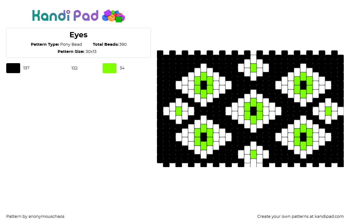 Eyes - Pony Bead Pattern by anonymouschaos on Kandi Pad - eyes,eyeballs,spooky,panel,cuff,halloween,black,white,green