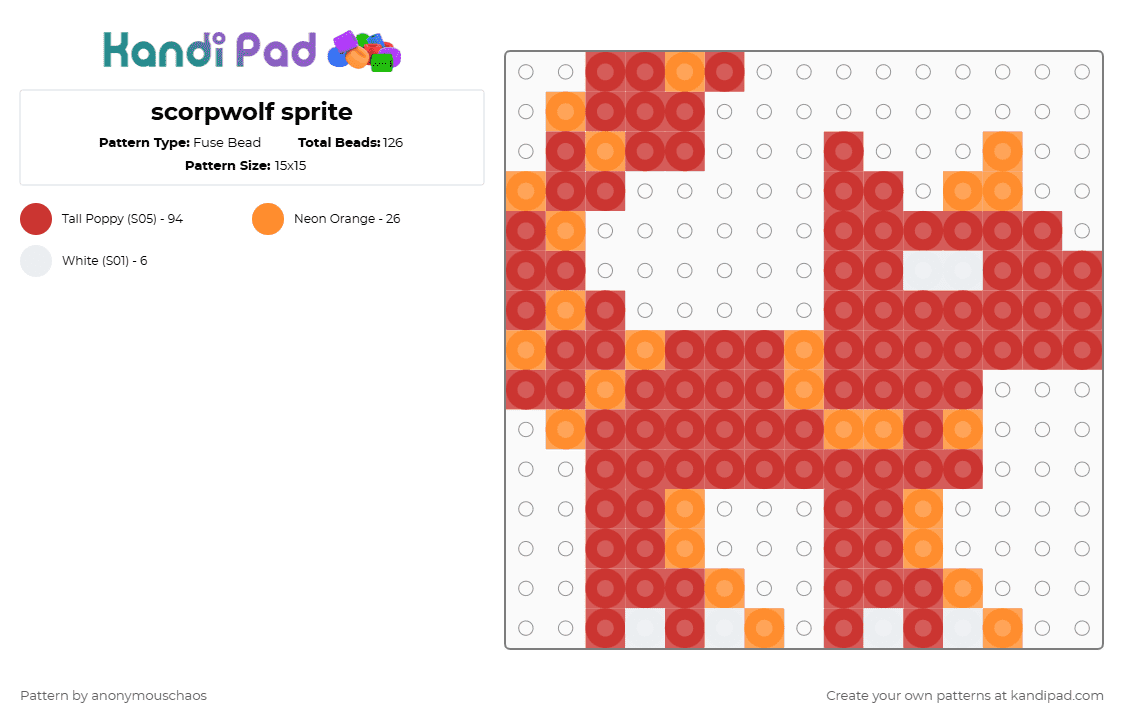 scorpwolf sprite - Fuse Bead Pattern by anonymouschaos on Kandi Pad - scorpwolf,animal,monster,video game,yancy,scorpion,wolf,enemy,creature,gaming,red