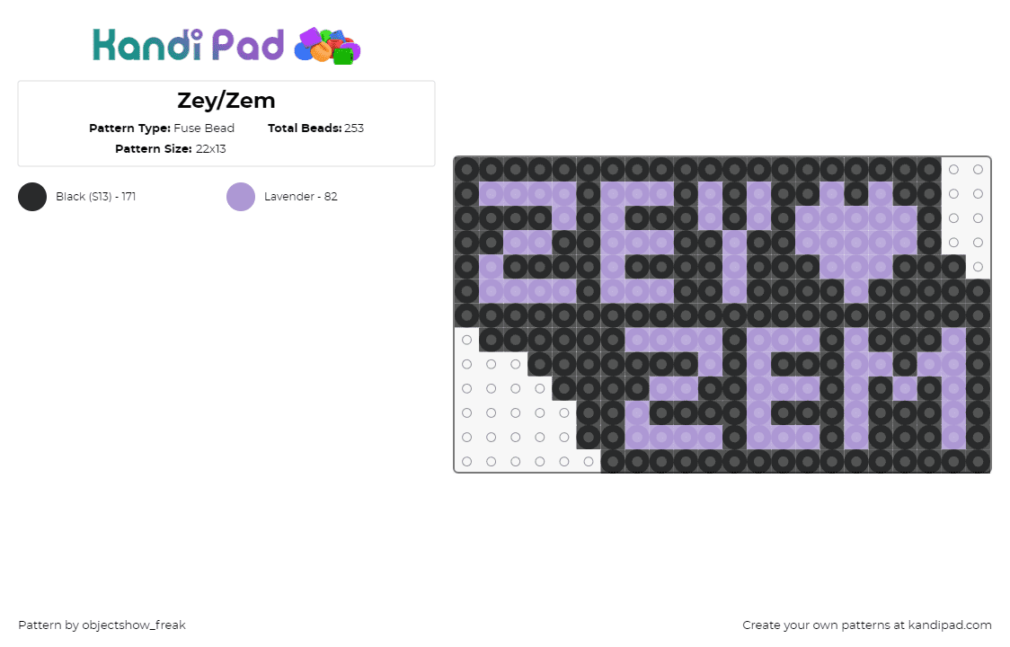 Zey/Zem - Fuse Bead Pattern by objectshow_freak on Kandi Pad - zey,zem,pronouns,pride,sign,text,purple,black