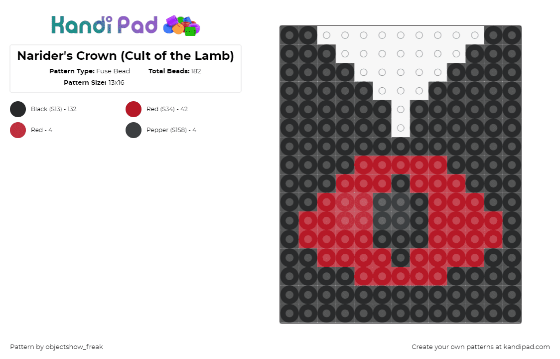 Narider\'s Crown (Cult of the Lamb) - Fuse Bead Pattern by objectshow_freak on Kandi Pad - narider,cult of the lamb,crown,video game,charm,black,red