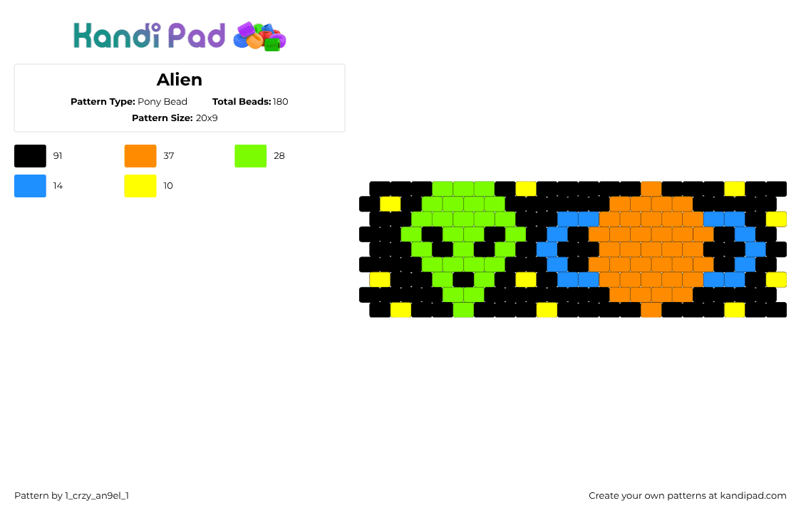 Alien - Pony Bead Pattern by 1_crzy_an9el_1 on Kandi Pad - black,green,orange