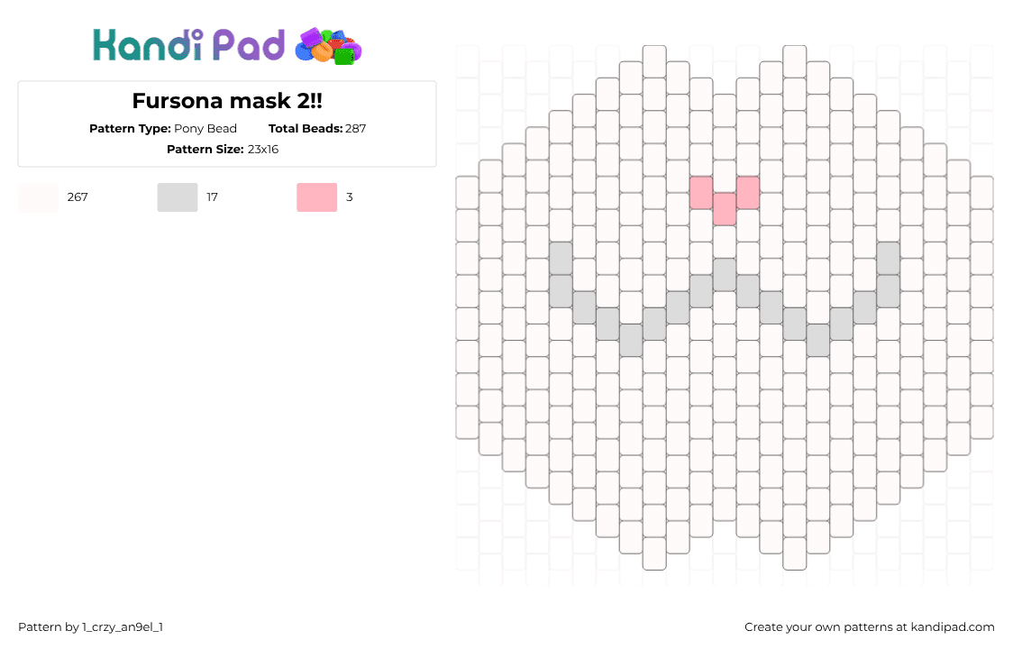Fursona mask 2!! - Pony Bead Pattern by 1_crzy_an9el_1 on Kandi Pad - white