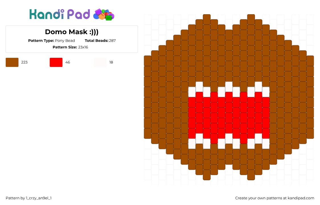 Domo Mask :))) - Pony Bead Pattern by 1_crzy_an9el_1 on Kandi Pad - red