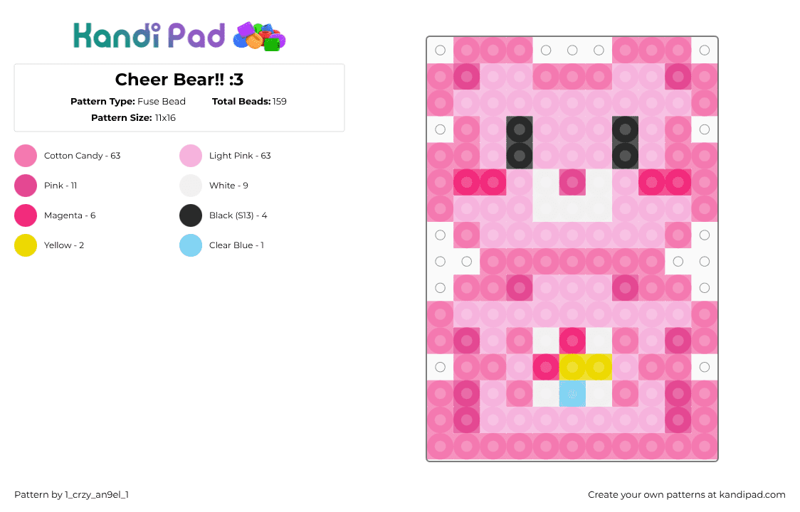 Cheer Bear!! :3 - Fuse Bead Pattern by 1_crzy_an9el_1 on Kandi Pad - pink,care bears