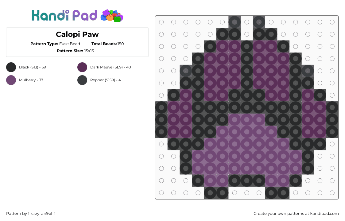 Calopi Paw - Fuse Bead Pattern by 1_crzy_an9el_1 on Kandi Pad - black,pink
