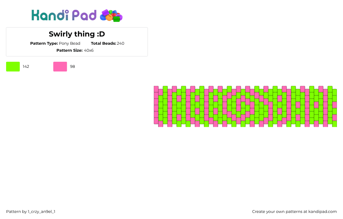 Swirly thing :D - Pony Bead Pattern by 1_crzy_an9el_1 on Kandi Pad - pink,green