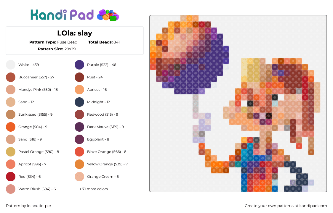 LOla: slay - Fuse Bead Pattern by lolacutie-pie on Kandi Pad - lola bunny,space jam,looney tunes,basketball,character,cartoon,movie,orange