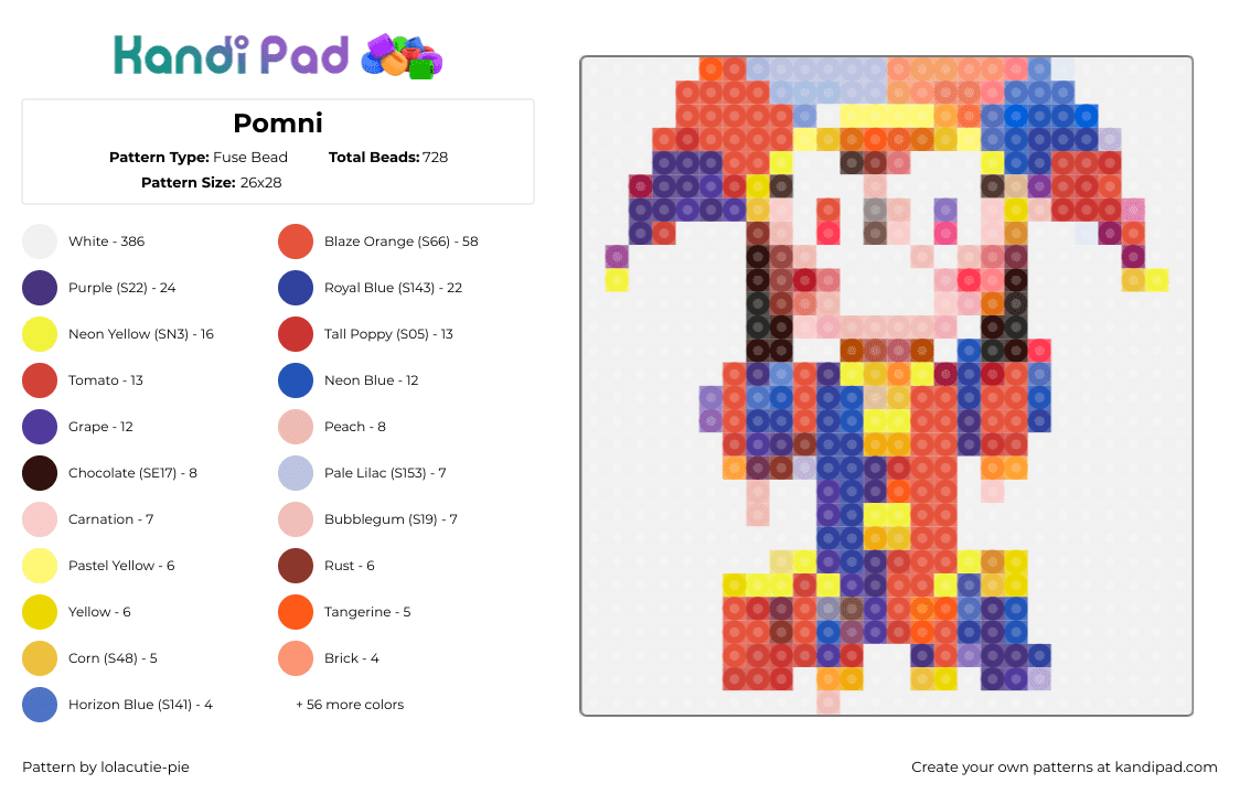 Pomni - Fuse Bead Pattern by lolacutie-pie on Kandi Pad - pomni,amazing digital circus,character,animation,tv show,jester,red,blue