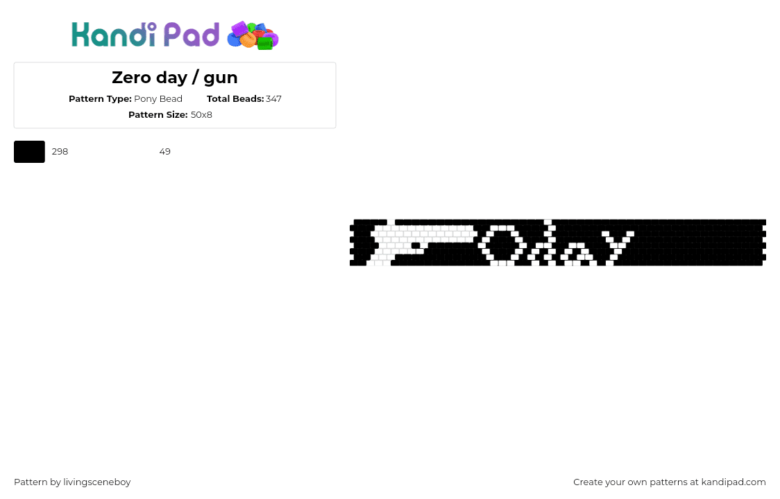 Zero day / gun - Pony Bead Pattern by livingsceneboy on Kandi Pad - zero day,gun,weapon,columbine,movie,cuff,black,white