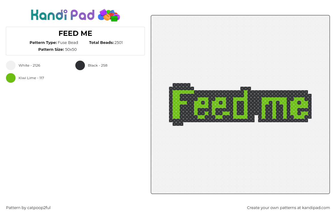 FEED ME - Fuse Bead Pattern by catpoop2ful on Kandi Pad - feed me,text,dj,music,dubstep,black,green