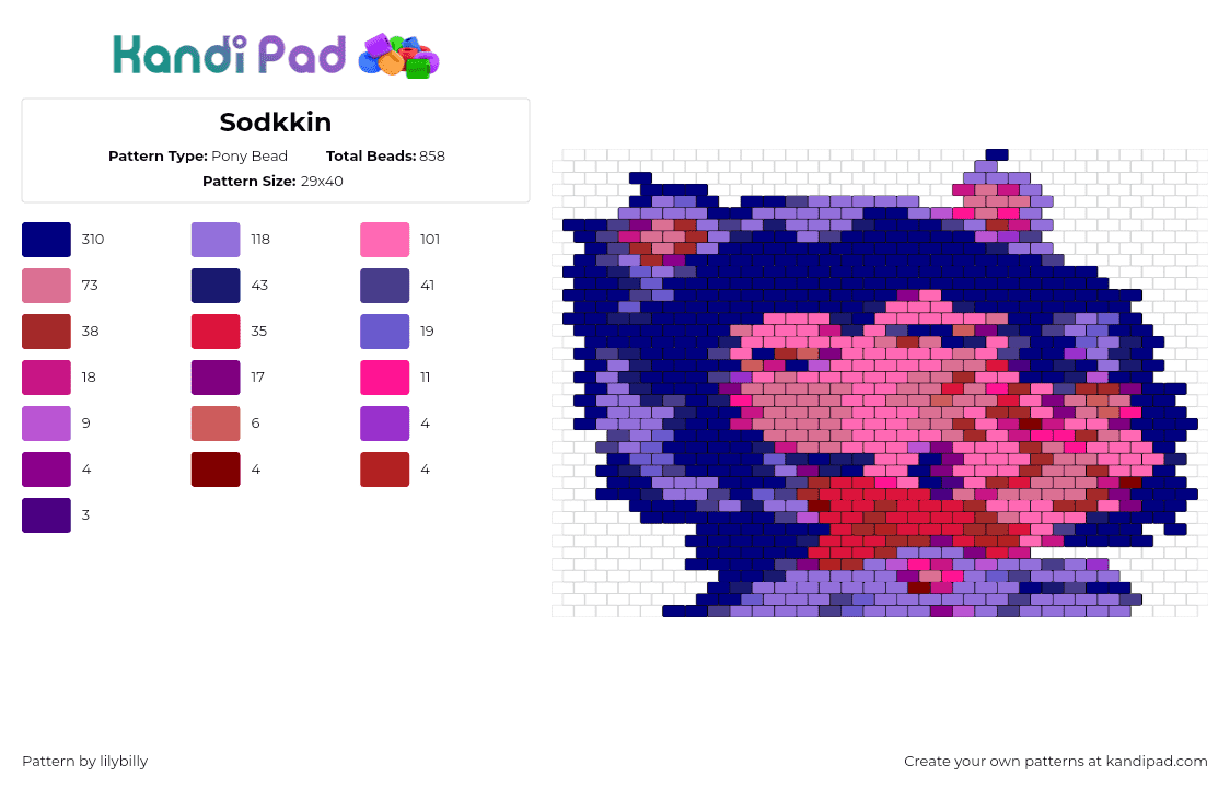 Sodkkin - Pony Bead Pattern by lilybilly on Kandi Pad - sodikken,panel,music,purple,pink