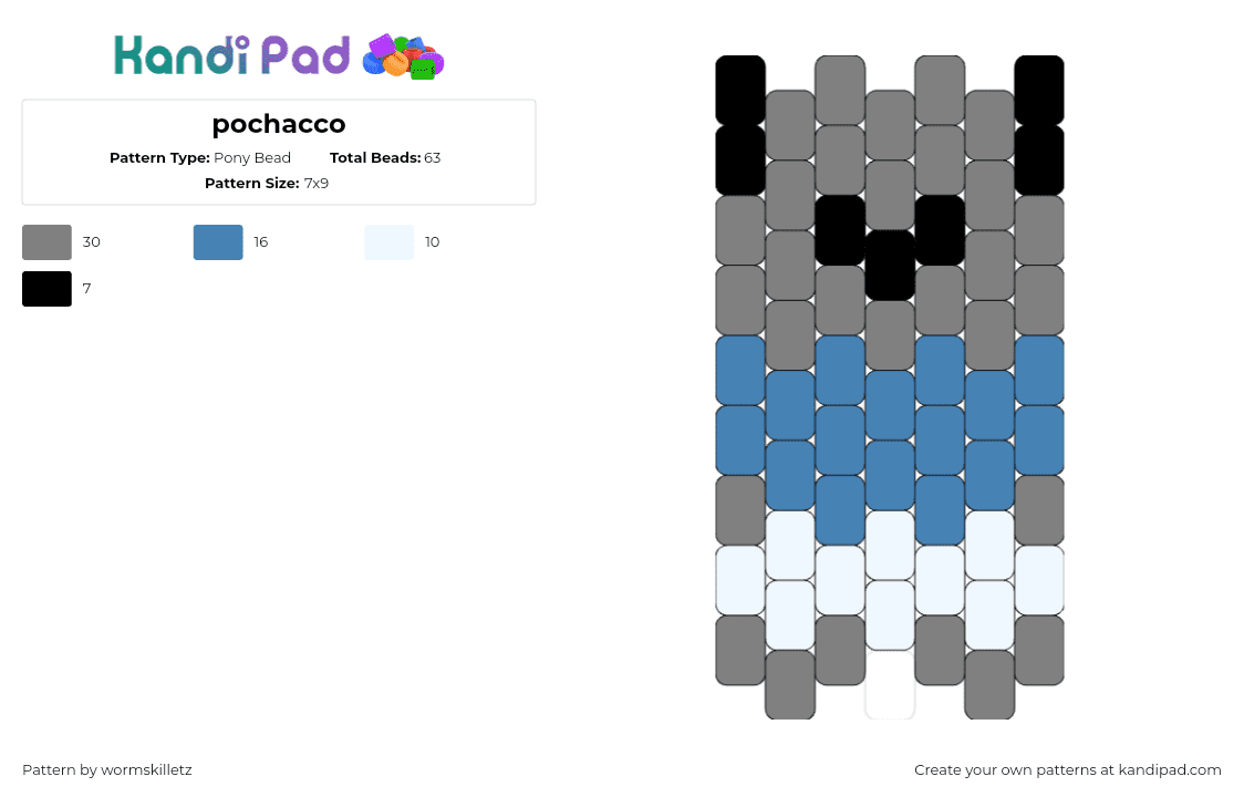 pochacco - Pony Bead Pattern by wormskilletz on Kandi Pad - pochacco,sanrio,character,gray,blue