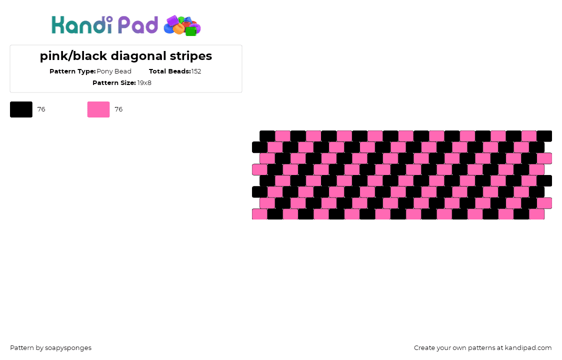 pink/black diagonal stripes - Pony Bead Pattern by soapysponges on Kandi Pad - scene,diagonal,stripes,cuff,pink,black