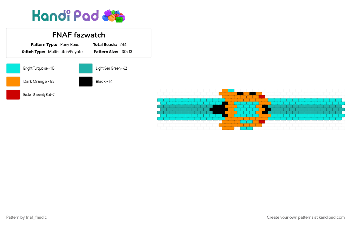 FNAF fazwatch - Pony Bead Pattern by fnaf_fnadic on Kandi Pad - light blue, teal