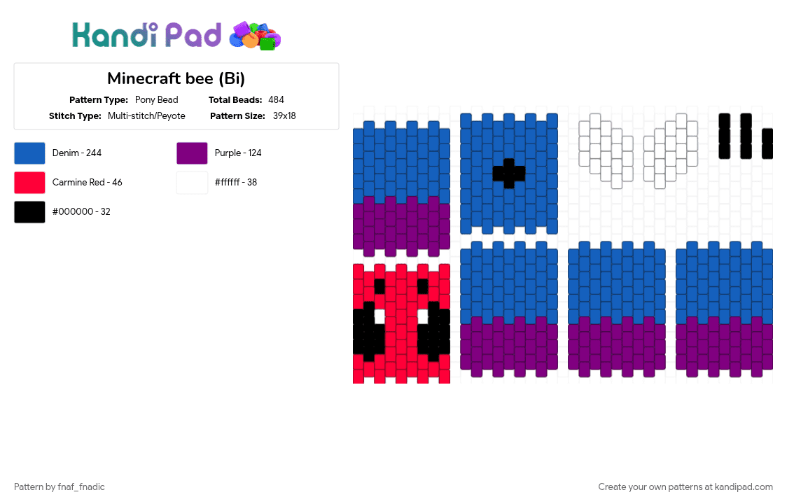 Minecraft bee (Bi) - Pony Bead Pattern by fnaf_fnadic on Kandi Pad - blue