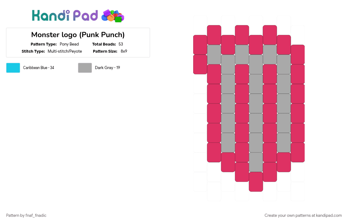 Monster logo (Punk Punch) - Pony Bead Pattern by fnaf_fnadic on Kandi Pad - beige, red