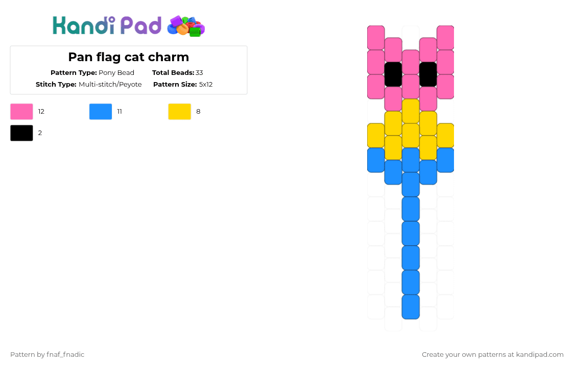 Pan flag cat charm - Pony Bead Pattern by fnaf_fnadic on Kandi Pad - pink,light blue
