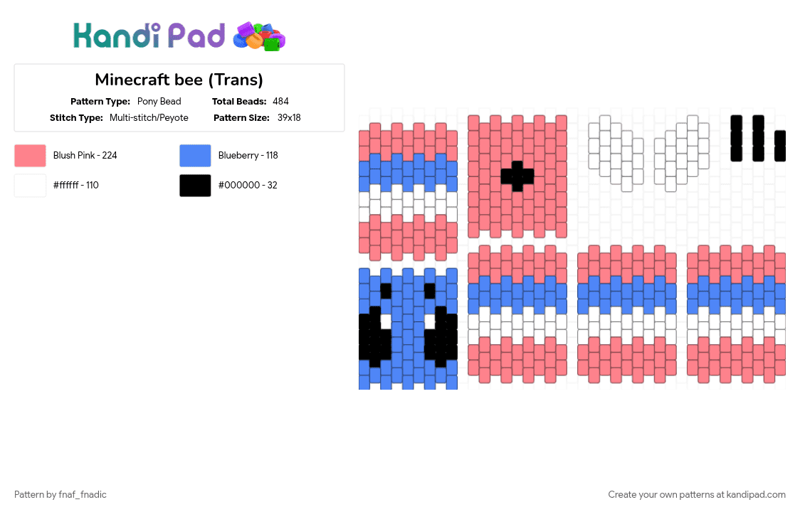 Minecraft bee (Trans) - Pony Bead Pattern by fnaf_fnadic on Kandi Pad - blue, red