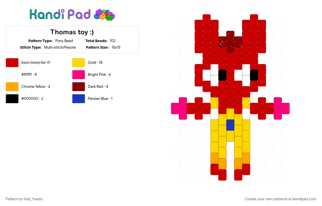 Thomas toy :) - Pony Bead Pattern by fnaf_fnadic on Kandi Pad - character, jax, kandi doll, red, tadc, yellow