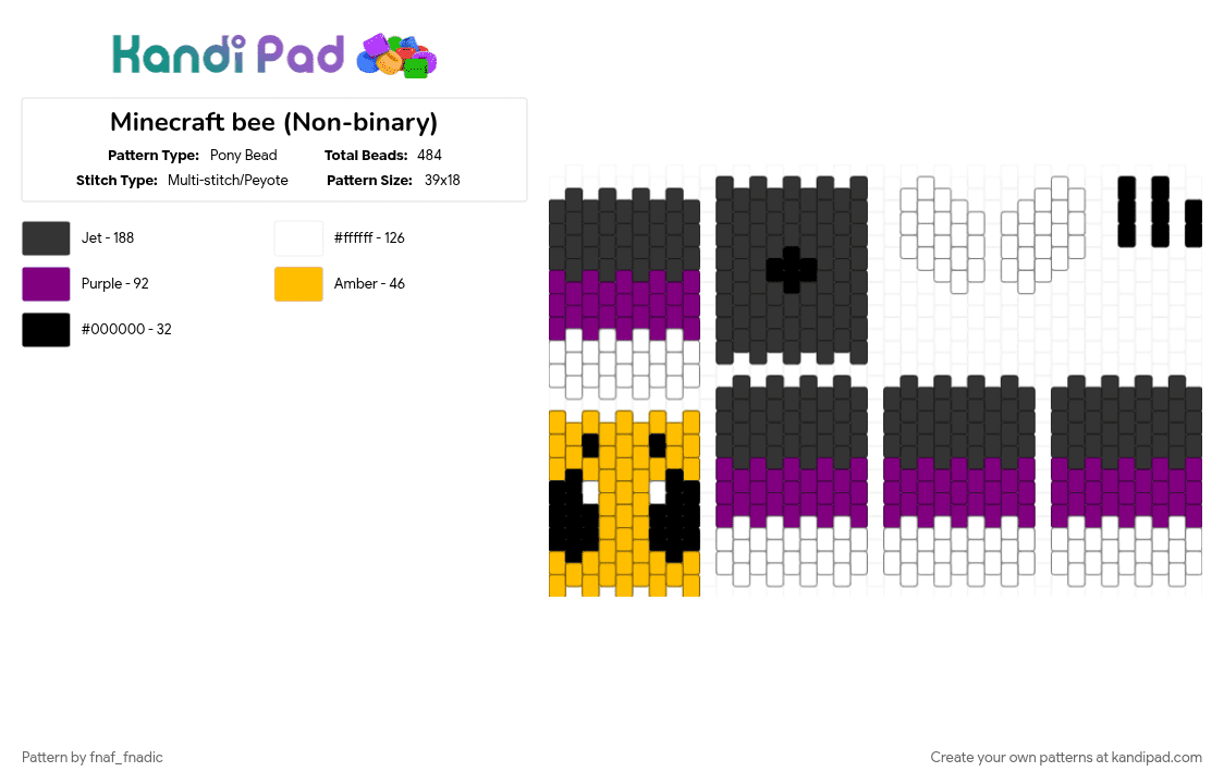 Minecraft bee (Non-binary) - Pony Bead Pattern by fnaf_fnadic on Kandi Pad - pink, yellow