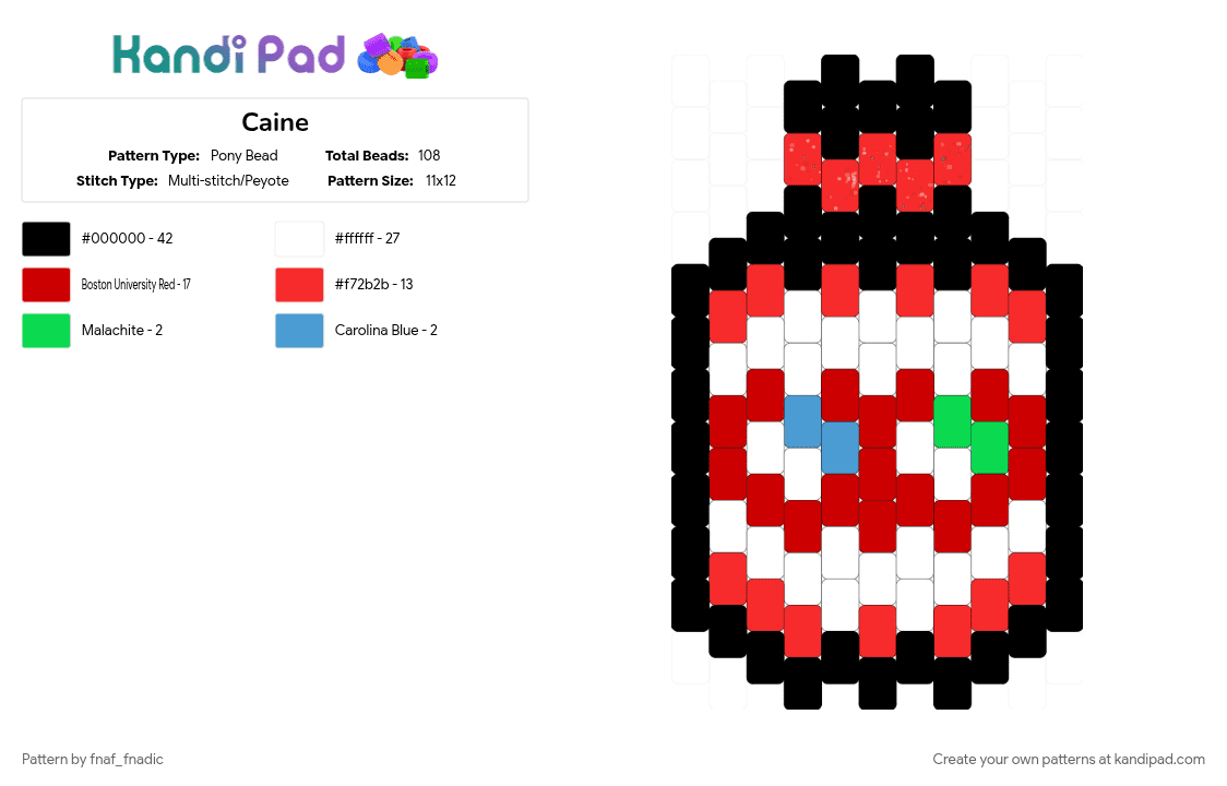 Caine - Pony Bead Pattern by fnaf_fnadic on Kandi Pad - caine, character, kandi charm, red, tadc, the amazing digital circus, tv show