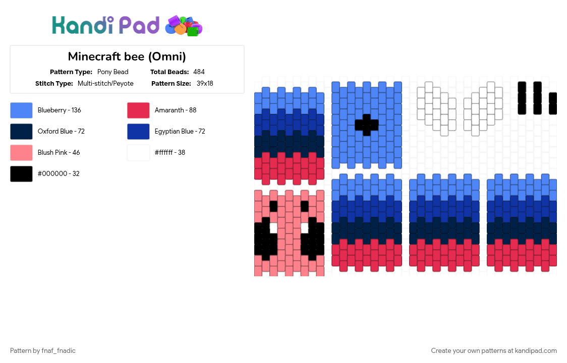 Minecraft bee (Omni) - Pony Bead Pattern by fnaf_fnadic on Kandi Pad - blue, red