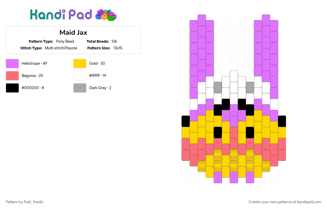 Maid Jax - Pony Bead Pattern by fnaf_fnadic on Kandi Pad - amazing digital circus, character, jax, kandi charm, pink, tadc, tv show, yellow