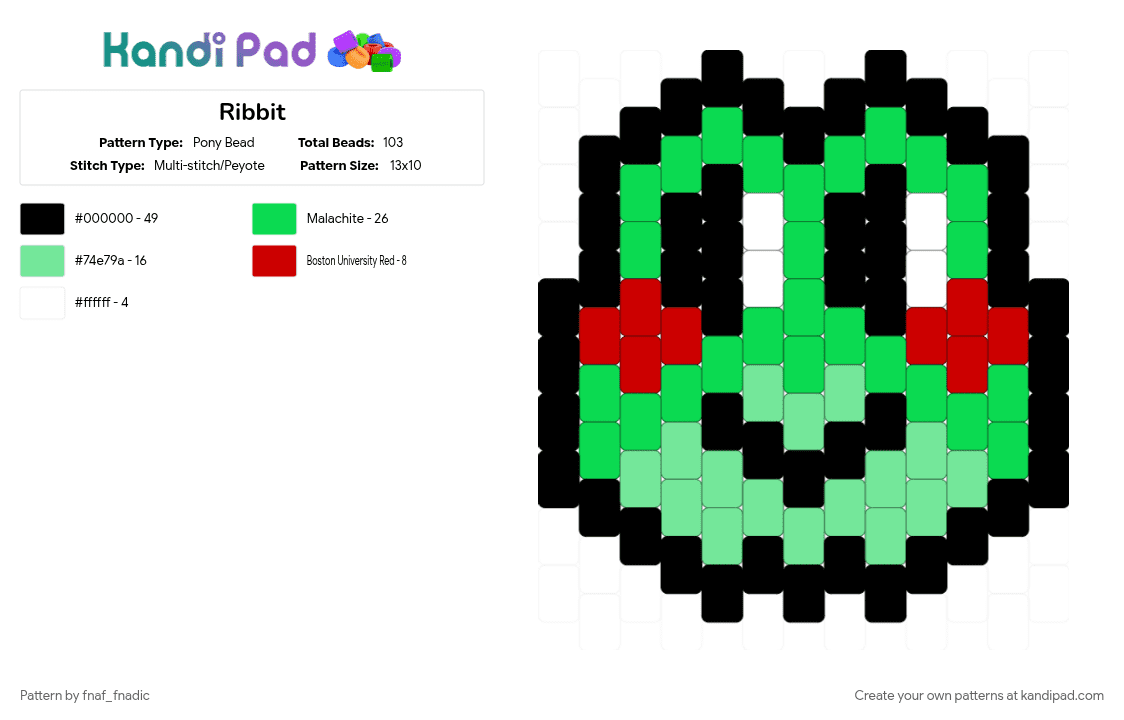 Ribbit - Pony Bead Pattern by fnaf_fnadic on Kandi Pad - character, kandi charm, ribbit, tadc, teal, the amazing digital circus, tv show