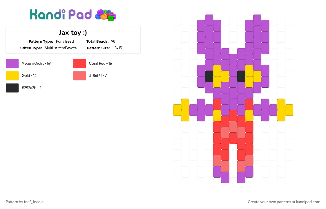 Jax toy :) - Pony Bead Pattern by fnaf_fnadic on Kandi Pad - character, jax, kandi doll, pink, tadc