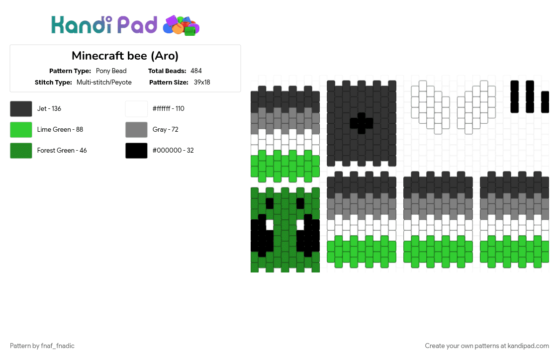 Minecraft bee (Aro) - Pony Bead Pattern by fnaf_fnadic on Kandi Pad - gray, green