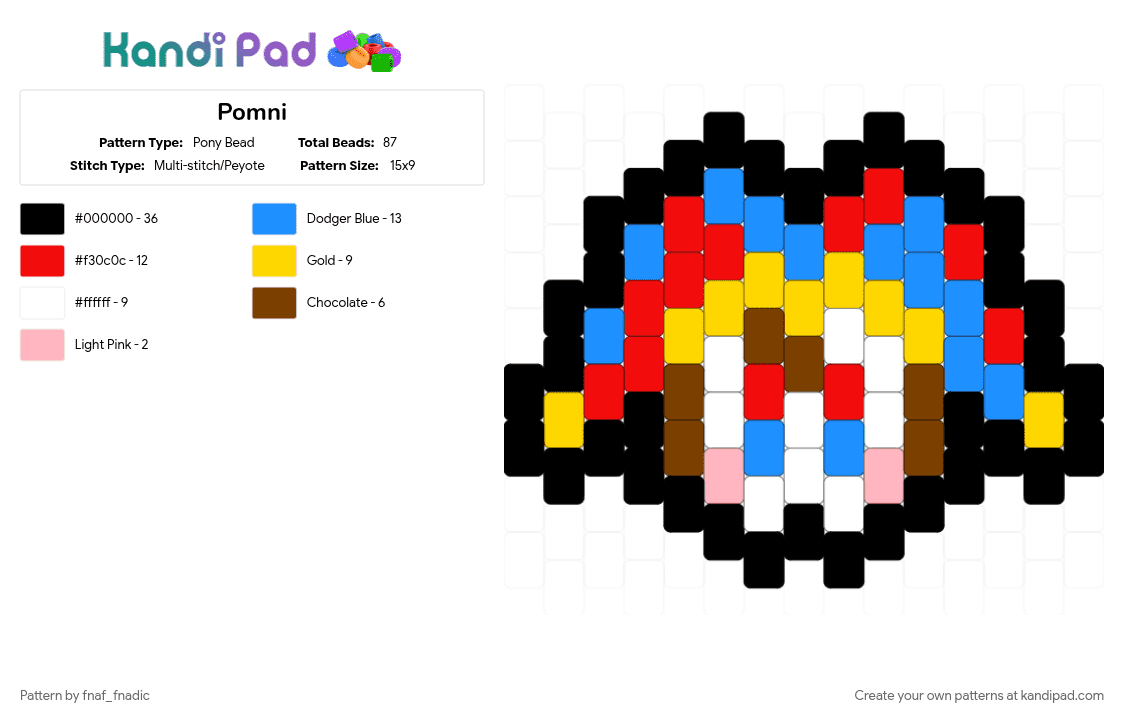 Pomni - Pony Bead Pattern by fnaf_fnadic on Kandi Pad - cartoon, kandi charm, light blue, pomni, red, tadc, the amazing digital circus, tv show, yellow
