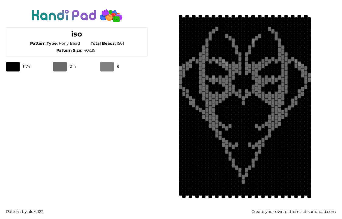 iso - Pony Bead Pattern by alexc122 on Kandi Pad - isoxo,logo,panel,music,edm,dj,dark,black,gray