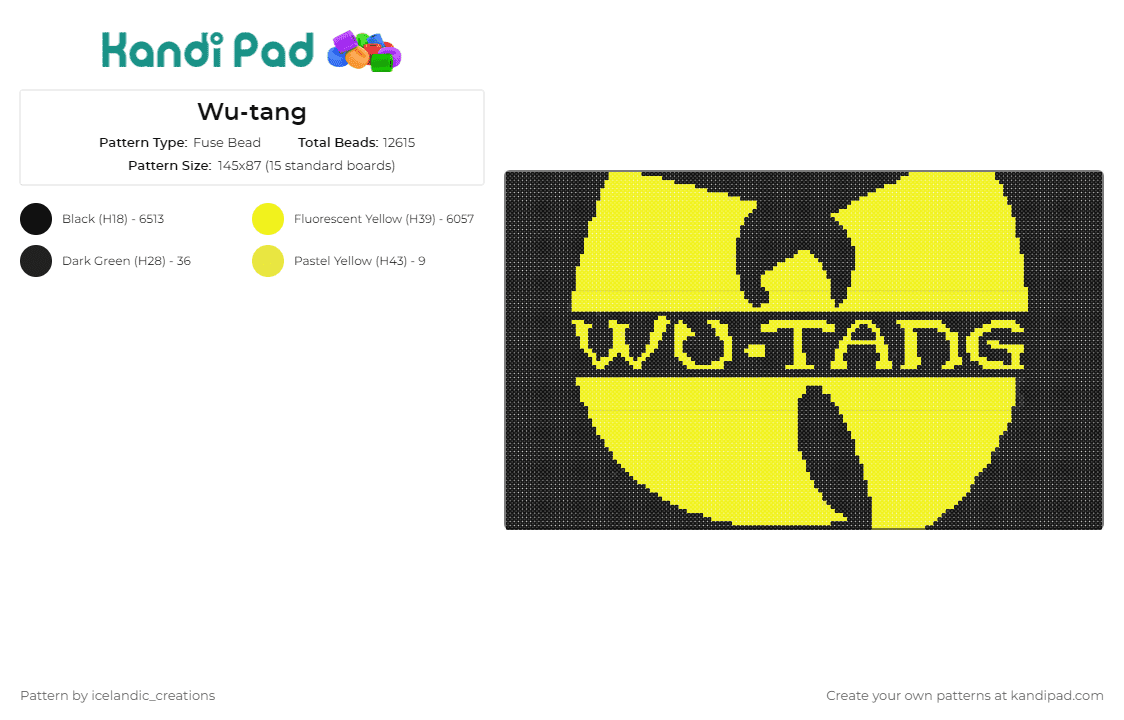 Wu-tang - Fuse Bead Pattern by icelandic_creations on Kandi Pad - wutang clan,music,rap,hip hop