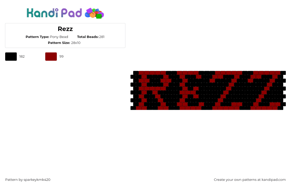 Rezz - Pony Bead Pattern by sparkeykmk420 on Kandi Pad - rezz,text,dj,music,edm,cuff,dark,red,black